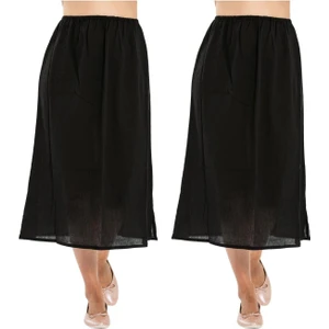 Eliş Şile Bezi Şile Bezi Beli Lastikli Jüpon Tam Boy Kadın Uzun Etek Astarı 2'Li Set Siyah-Siyah Siyah/Siyah