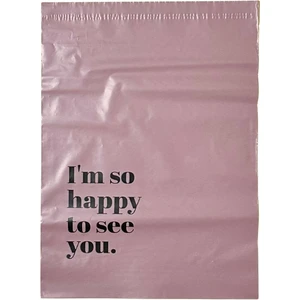 Svs Etiket Plastik Cepsiz Renkli Kargo Poşeti - 25X30 cm - Gül - 100 Adet - 'ı'am So Happy To See You' Baskılı