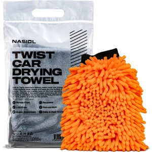 Nasiol-SET 22-Mikrofiber Araç Kurulama Havlusu 60x90cm ve Peluş Araç Yıkama Eldiveni Seti