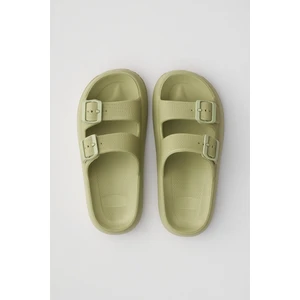 Lily Yağlı Yeşil Çift Bant Eva Platform Günlük Yazlık Plaj Terliği