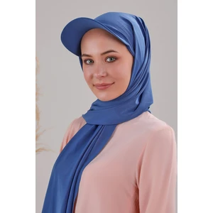 Melodi Scarf Kadın Tesettür Şapkalı Boneli Hazır Şal Indigo