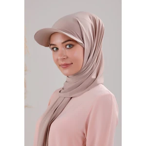 Melodi Scarf Kadın Tesettür Şapkalı Boneli Hazır Şal Sütlü Kahve