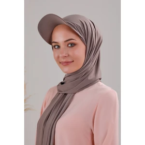 Melodi Scarf Kadın Tesettür Şapkalı Boneli Hazır Şal Vizon