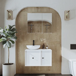 Lavabolu Mat Mdf 75 cm Çekmeceli Banyo Dolabı + Aynalı Üst Dolabı