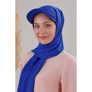 Melodi Scarf Kadın Tesettür Şapkalı Boneli Hazır Şal Saks Mavisi