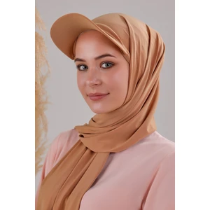 Melodi Scarf Kadın Tesettür Şapkalı Boneli Hazır Şal Bal Rengi