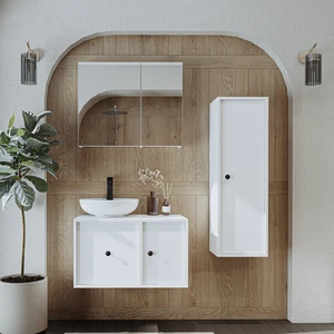 Lavabolu Mdf 75 cm Çekmeceli Gusto Banyo Dolabı + Aynalı Üst Dolabı + Boy Dolabı