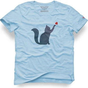 Kedi ve Kalp Tasarım Tişört