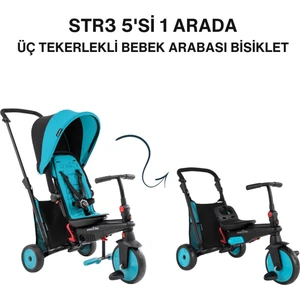 STR3 Plus 5’i 1 Arada Modüler Katlanabilir Bebek Arabası ve Üç Tekerlekli Bebek Bisikleti  Blue