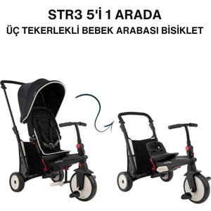 STR3 Plus 5’i 1 Arada Modüler Katlanabilir Bebek Arabası ve Üç Tekerlekli Bebek Bisikleti  Black