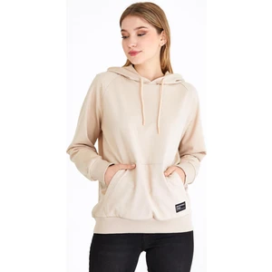 Kadın Bej Basic Kapüşonlu Regular Fit Rahat Sweatshirt
