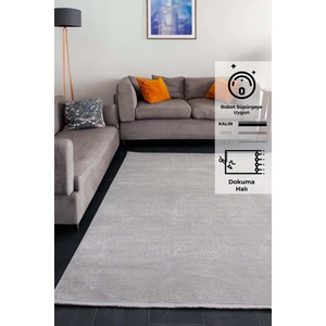 Konfor Parla 5788 Gri Kadife İplikli Salon Mutfak Oturma Odası Halısı Modern Dokuma Halı80x300