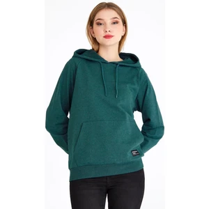 Kadın Yeşil Basic Kapüşonlu Regular Fit Rahat Sweatshirt