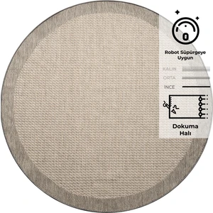 Konfor Sisalux 3091 Bej Jüt Tabanlı Modern Dokuma Yuvarlak Kilim Sisal Hasır Halı75x75