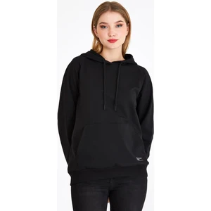 Kadın Siyah Basic Kapüşonlu Regular Fit Rahat Sweatshirt