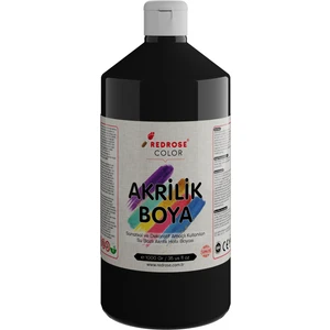 Red Rose Siyah Akrilik Boya 1000 gr Dekoratif Hobi Amaçlı Sanatsal Canlı Renkler