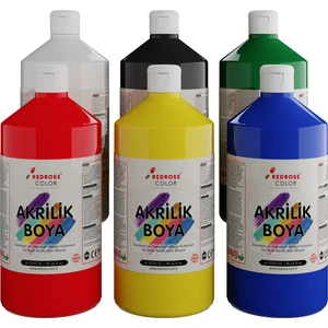 Red Rose Ana Renkler Akrilik Boya 6'lı Set 6X1000GR, Dekoratif Hobi Amaçlı Sanatsal Canlı Renkler