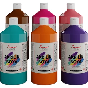 Red Rose Tamamlayıcı Renkler Akrilik Boya 6'lı Set 6X1000GR, Dekoratif Hobi Amaçlı Sanatsal Canlı Renkler