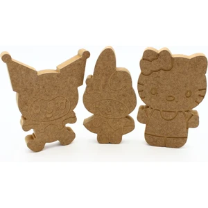 Ahşap Kuromi.melody.hellokıty. Figürü.3lu Takım 15 cm Ahşap Boyama Ürünü Okul Öncesi Etkinlik