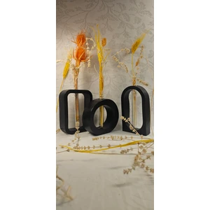 Siyah,beton Kuru Çiçeklik Vazo,dekoratif Vazo 3'lü Set(3 Adet Cam Tüp Dahil)