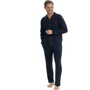 U.S. Polo Assn. 12039 Erkek Uzun Kollu Önden Düğmeli Gömlek Pijama Takım-Lacivert