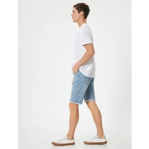 Bermuda Kot Şort Katlı Paça Detaylı Cepli Düğmeli