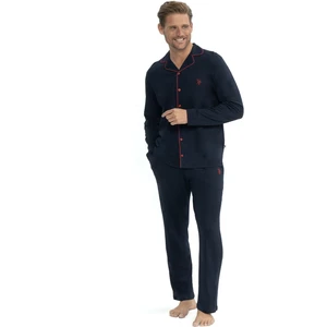 U.S. Polo Assn. 12039 Erkek Uzun Kollu Önden Düğmeli Gömlek Pijama Takım-Lacivert