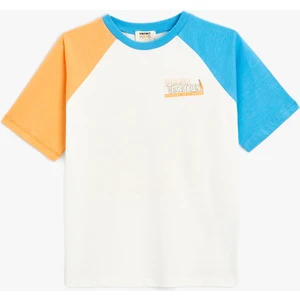 Tişört Kısa Kollu Bisiklet Yaka Baskılı Detaylı Renk Bloklu Pamuklu