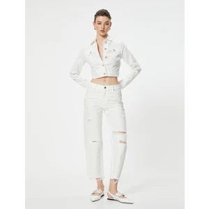 Yırtık Kot Pantolon Düz Paça Cepli Eve Straight Jeans