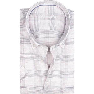 Erkek Pembe Çift Cepli Kareli Keten Efektli Kısa Kollu Gömlek