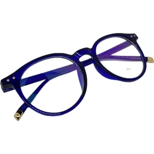 Lacivert Unisex Yuvarlak Mavi Işık Korumalı Gözlük Kadın Erkek