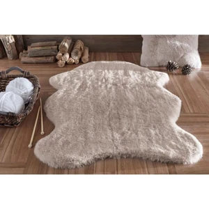 Enva Home Yumoş Yıkanabilir Kaymaz Peluş Ayı Postu Overloklu Uzun Tüylü Vizon (Bej)