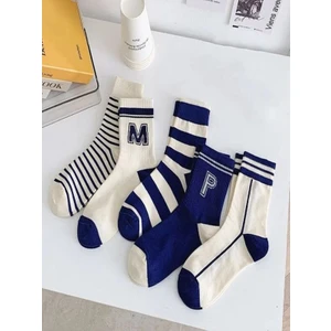 Sky Socks 5'li Ekonomik Paket Mavi Çizgili Desenli  Kokulu Soket Çorap Seti