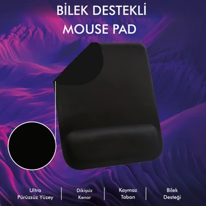 Active Team MP02 - Siyah Dörtgen Bilek Destekli Mouse Pad | Konfor, Kaymaz Taban, Ergonomik, Yumuşak, Ev,Ofis