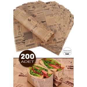 200LÜ Breakfast Desenli Yağlı Kağıt Vintage Gazete Desen Aparatif Kağıdı Mutfak Servis Sunum Kağıdı