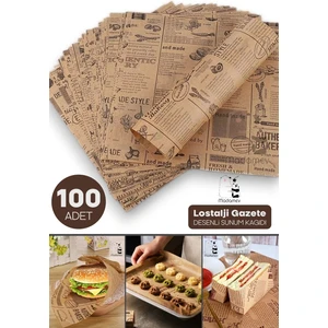 100LÜ Breakfast Desenli Yağlı Kağıt Vintage Gazete Desen Aparatif Kağıdı Mutfak Servis Sunum Kağıdı