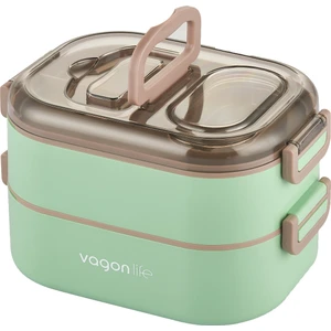 1000 ml Iki Kat Üç Bölme Paslanmaz Çelik Bento Lunch Box Yeni Nesil Sefer Tası-Sos Kaseli MODEL-FFLBOX7081