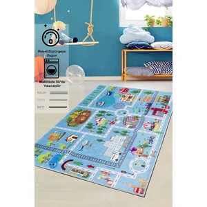 Konfor Halı Rugium Kids Trafik Yolu Çocuk Odası Halısı Yıkanabilir Pamuk Taban Dokuma 160 x 230 cm