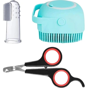 Gobypet Kedi Köpek 3 Lü Set Parmak Diş Fırçası, Silikon Evcil Hayvan Yıkama Fırçası, Kedi Tırnak Makası