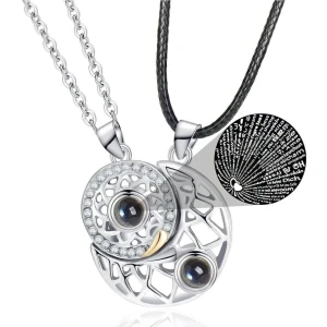 Acousticworld 2 Adet Sevgili Kolyesi Mıknatıslı 100 Dilde Seni Seviyorum Projeksiyon Çift Kolyesi