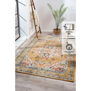 Konfor Halı Konfor Vintage 7656 Sarı Klasik Eskitme Dokuma Halı 80 x 300 cm