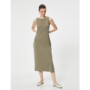 Midi Elbise Modal Karışımlı Bisiklet Yaka Kolsuz Slim Fit