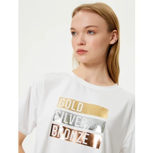 Crop Tişört Slogan Baskılı Bisiklet Yaka