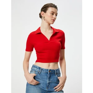 Crop Tişört Basic Polo Yaka Kısa Kollu