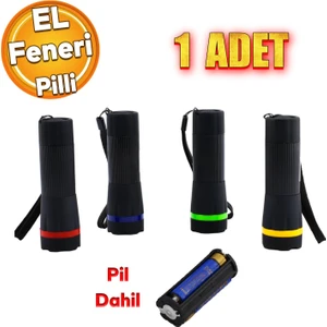 Pil Hediyeli Portatif Pilli Küçük El Feneri Kamp Lambası Işıldak Zoomlu Fener Lambası 1 Adet