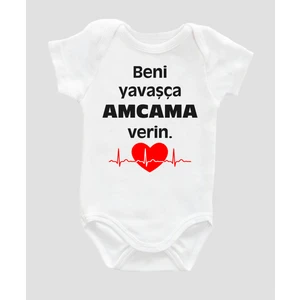 Outdoor One Beni Yavaşça Amcama Verin Yazılı Bebek Body %100 Pamuklu Beyaz Badi Zıbın Organik Baskılı ZBN012