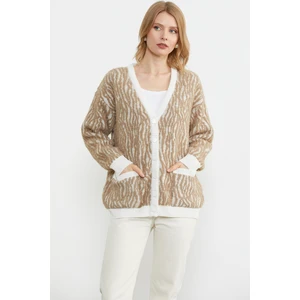 Renk Kombinli Yumoş Triko Hırka - Kamel