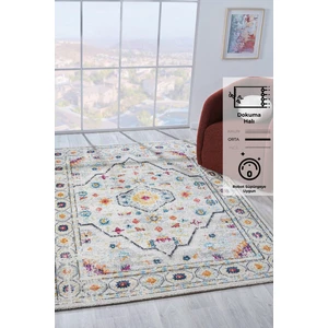 Konfor Vintage 7655 Beyaz Gri Klasik Eskitme Dokuma Halı100x200