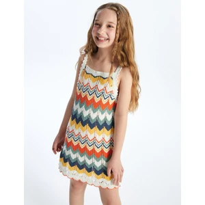 Soledad - Örgü Detaylı Askılı Zigzag Desenli Triko Elbise - Multicolor