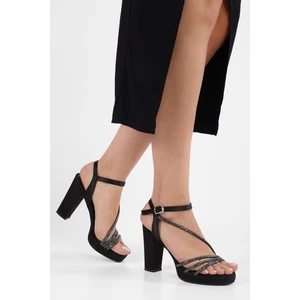 Kadın Sheila Siyah Saten Taşlı Platform Topuklu Ayakkabı